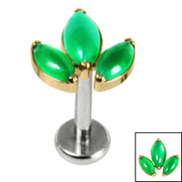Titanium Internally Threaded Labrets 1.2mm - Titanium Claw Set Green Aventurine Marquise Stone Leaves Trio Top