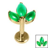 Titanium Internally Threaded Labrets 1.2mm - Titanium Claw Set Green Aventurine Marquise Stone Leaves Trio Top