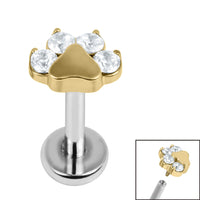 Titanium Internally Threaded Labrets 1.2mm - Titanium Claw Set Jewelled Paw Print