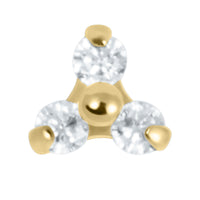 Gold Titanium Claw Set CZ Jewelled Mini Trinity for Internal Thread shafts in 1.2mm