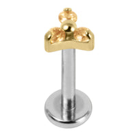 Titanium Internally Threaded Labrets 1.2mm - Gold Titanium Claw Set CZ Jewelled Mini Trinity