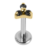 Titanium Internally Threaded Labrets 1.2mm - Gold Titanium Claw Set CZ Jewelled Mini Trinity