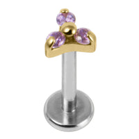 Titanium Internally Threaded Labrets 1.2mm - Gold Titanium Claw Set CZ Jewelled Mini Trinity