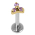Titanium Internally Threaded Labrets 1.2mm - Gold Titanium Claw Set CZ Jewelled Mini Trinity
