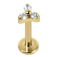 Gold Titanium Internally Threaded Labrets 1.2mm - Gold Titanium Claw Set CZ Jewelled Mini Trinity