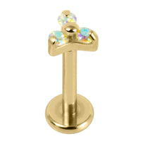 Gold Titanium Internally Threaded Labrets 1.2mm - Gold Titanium Claw Set CZ Jewelled Mini Trinity