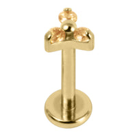 Gold Titanium Internally Threaded Labrets 1.2mm - Gold Titanium Claw Set CZ Jewelled Mini Trinity