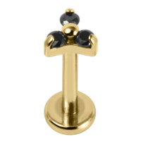 Gold Titanium Internally Threaded Labrets 1.2mm - Gold Titanium Claw Set CZ Jewelled Mini Trinity