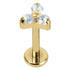 Gold Titanium Internally Threaded Labrets 1.2mm - Gold Titanium Claw Set CZ Jewelled Trinity