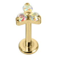 Gold Titanium Internally Threaded Labrets 1.2mm - Gold Titanium Claw Set CZ Jewelled Trinity