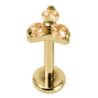 Gold Titanium Internally Threaded Labrets 1.2mm - Gold Titanium Claw Set CZ Jewelled Trinity
