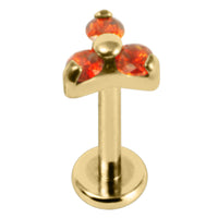 Gold Titanium Internally Threaded Labrets 1.2mm - Gold Titanium Claw Set CZ Jewelled Trinity