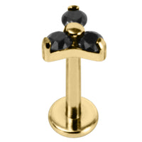 Gold Titanium Internally Threaded Labrets 1.2mm - Gold Titanium Claw Set CZ Jewelled Trinity