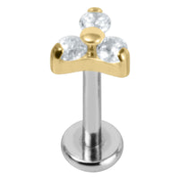 Titanium Internally Threaded Labrets 1.2mm - Gold Titanium Claw Set CZ Jewelled Trinity