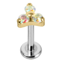 Titanium Internally Threaded Labrets 1.2mm - Gold Titanium Claw Set CZ Jewelled Trinity