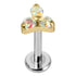 Titanium Internally Threaded Labrets 1.2mm - Gold Titanium Claw Set CZ Jewelled Trinity