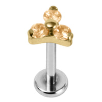 Titanium Internally Threaded Labrets 1.2mm - Gold Titanium Claw Set CZ Jewelled Trinity