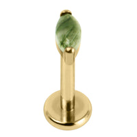 Titanium Internally Threaded Labrets 1.2mm - Titanium Claw Set Jewelled Marquise Moss Agate