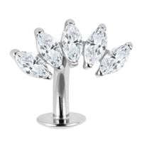 Titanium Threadless Floating Navel Bar - Titanium Claw Set 5 Jewelled Marquise Fan 1.6mm