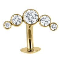 Titanium Threadless Floating Navel Bar - Titanium Bezel Set 5 Jewelled Crescent 1.6mm