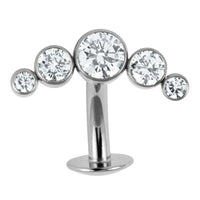 Titanium Threadless Floating Navel Bar - Titanium Bezel Set 5 Jewelled Crescent 1.6mm