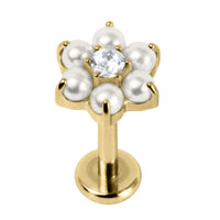 Titanium Internally Threaded Labrets 1.2mm - Titanium Claw Set Pearl Primrose Flower