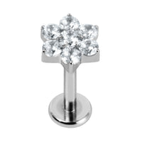 Titanium Internally Threaded Labrets 1.2mm - Titanium Claw Set Jewelled Primrose Flower