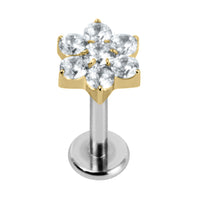 Titanium Internally Threaded Labrets 1.2mm - Titanium Claw Set Jewelled Primrose Flower