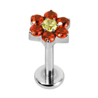 Titanium Internally Threaded Labrets 1.2mm - Titanium Claw Set Jewelled Primrose Flower