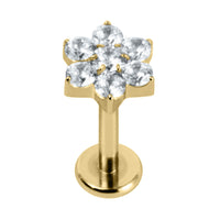 Titanium Internally Threaded Labrets 1.2mm - Titanium Claw Set Jewelled Primrose Flower