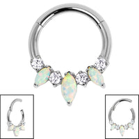 Titanium Anasia Claw Set Opal and Jewelled Hinged Clicker Ring