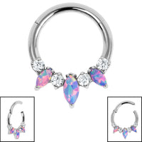 Titanium Anasia Claw Set Opal and Jewelled Hinged Clicker Ring