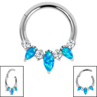 Titanium Anasia Claw Set Opal and Jewelled Hinged Clicker Ring