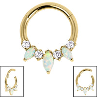 Titanium Anasia Claw Set Opal and Jewelled Hinged Clicker Ring