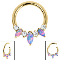 Titanium Anasia Claw Set Opal and Jewelled Hinged Clicker Ring