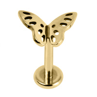 Titanium Internally Threaded Labrets 1.2mm - Titanium Fluttering Butterfly