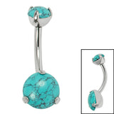 Belly Bar - Titanium Internal Thread Claw Set Double Turquoise