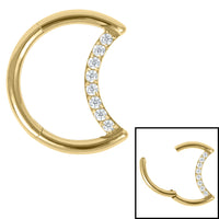 Titanium Claw Set Jewelled Crescent Moon Hinged Clicker Ring