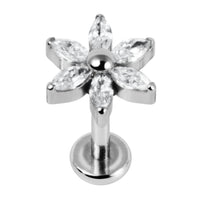 Titanium Internally Threaded Labrets 1.2mm - Titanium Claw Set Jewelled Lily Flower
