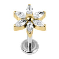 Titanium Internally Threaded Labrets 1.2mm - Titanium Claw Set Jewelled Lily Flower