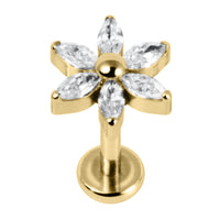 Titanium Internally Threaded Labrets 1.2mm - Titanium Claw Set Jewelled Lily Flower