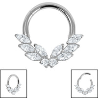 Titanium Claw Set Marquise Jewelled Laurel Wreath Hinged Clicker Ring