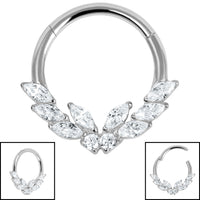 Titanium Claw Set Marquise Jewelled Laurel Wreath Hinged Clicker Ring