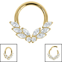 Titanium Claw Set Marquise Jewelled Laurel Wreath Hinged Clicker Ring