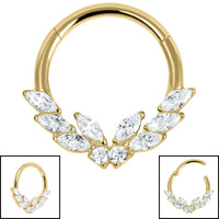 Titanium Claw Set Marquise Jewelled Laurel Wreath Hinged Clicker Ring