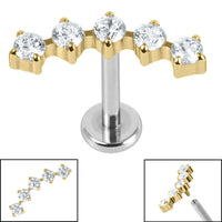 Titanium Internally Threaded Labrets 1.2mm - Titanium Floating 5 Jewel Curve