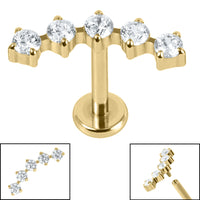 Titanium Internally Threaded Labrets 1.2mm - Titanium Floating 5 Jewel Curve