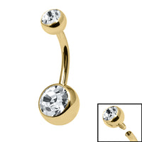 Gold Titanium Internal Thread Bezel Set Double Jewelled Belly Bar