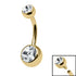 Gold Titanium Internal Thread Bezel Set Double Jewelled Belly Bar