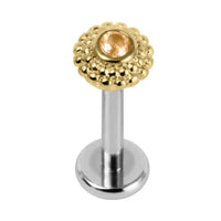 Titanium Internally Threaded Labrets 1.2mm - Gold Steel Bezel Set Jewelled Asia Sunshine